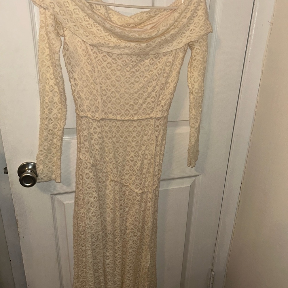 Urban Outfitters Cream Long Sleeve midi Dress